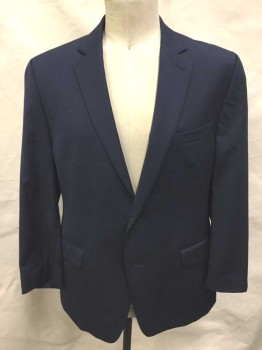 MICHAEL KORS, Navy Blue, Lt Gray, Lt Blue, Wool, Stripes - Pin, Navy with Gray and Light Blue Pinstripes, Single Breasted, Notched Lapel, 2 Buttons, 3 Pockets, Black Lining