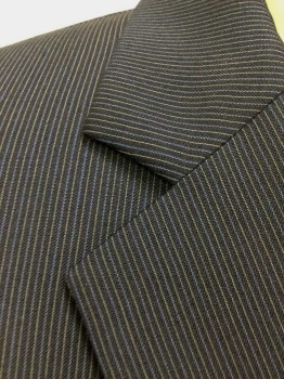 MICHAEL KORS, Navy Blue, Lt Gray, Lt Blue, Wool, Stripes - Pin, Navy with Gray and Light Blue Pinstripes, Single Breasted, Notched Lapel, 2 Buttons, 3 Pockets, Black Lining