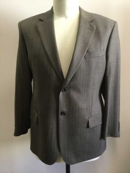 JOSEPH & FEISS, Brown, Lt Brown, Wool, Herringbone, Single Breasted, Collar Attached, Notched Lapel, 3 Pockets, 2 Buttons