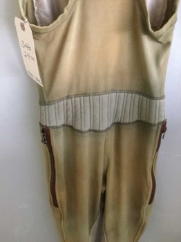 Womens, Sci-Fi/Fantasy Jumpsuit, Tan Brown, Beige, Rust Orange, Spandex, Solid, 24, 34, Sleeveless, Racer Back, Zip Front, Zip Pockets, Aged/Distressed,  Quilting Waistband Insert