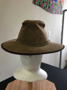 Mens, Fedora, Brown, Leather, 57 Cm, Dk & Lt Brown Leather, See Photo Attached,