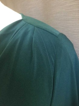 RALPH LAUREN, Forest Green, Polyester, Spandex, Solid, Cowl/Draped Scoop Neck, 3/4 Sleeves, Ruched Detail at Side Hip, Hem Below Knee