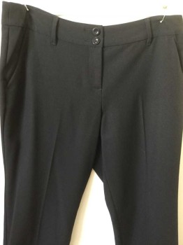 NEXT, Black, Polyester, Solid, Flat Front, Low Rise, Belt Loops, Wide Waistband with Double Button 3 Pockets,