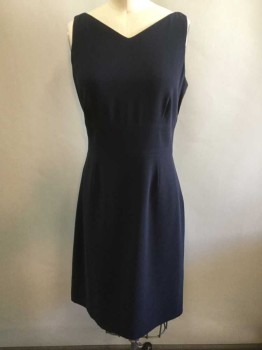 TALBOTS, Midnight Blue, Acetate, Polyester, Solid, Crepe, Sleeveless, V-neck, 3" Wide Self Waistband, Sheath, Knee Length, Invisible Zipper at Center Back