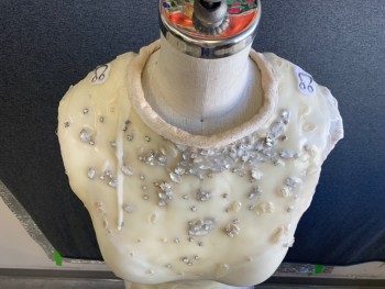 Womens, Sci-Fi/Fantasy Piece 1, MTO, White, Rubber, Rhinestones, Solid, 26W, 34B, Dripping White Latex Halter With Built In Bra, Glued On Rhinestones At Chest, 2 Felt Piece Attached at Shoulders with Hooks