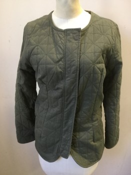 MTO, Olive Green, Cotton, Solid, Triangle Quilted, Zip Front with Hidden Placket, 2 Pockets, No Collar, Long Sleeves