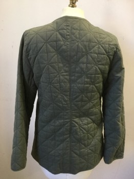 MTO, Olive Green, Cotton, Solid, Triangle Quilted, Zip Front with Hidden Placket, 2 Pockets, No Collar, Long Sleeves