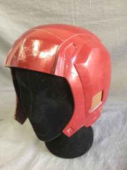 Unisex, Sci-Fi/Fantasy Helmet, N/L MTO, Dk Red, Gold, Fiberglass, Solid, Dark Red with Bronze Rectangular/Square Panels, Split at Center Back