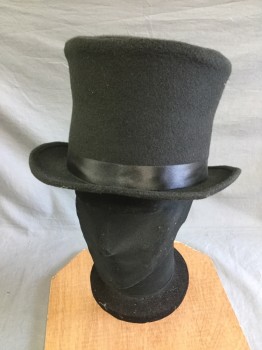 Mens, Top Hat, Black, Polyester, Solid, 22 1/2, Costume Top Hat.
