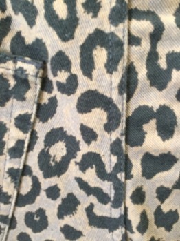 DRIES VAN NOTEN, Khaki Brown, Black, Cotton, Animal Print, Cheetah Print, 5 Pocket, Raw Edge