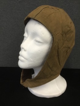 Unisex, Sci-Fi/Fantasy Headpiece, MTO, Khaki Brown, Cotton, Solid, O/S, Flight Cap Style, Ear Flaps with Buckle Chin Strap, Darted Back, Center Panel, Dark Brown Flannel Lining