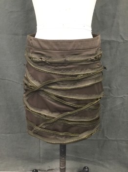 SEASON J'S, Dk Olive Grn, Poly/Cotton, Solid, Zig-Zag Zipper Detail, Dark Brownish Green Fabric with Luster, Zip Back