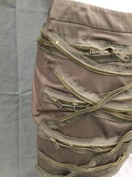 SEASON J'S, Dk Olive Grn, Poly/Cotton, Solid, Zig-Zag Zipper Detail, Dark Brownish Green Fabric with Luster, Zip Back