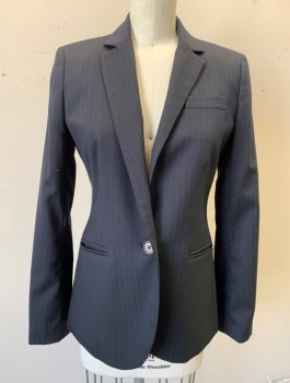 J.CREW, Black, Gray, Wool, Stripes - Pin, Single Breasted, Notched Lapel, 1 Button, 3 Welt Pockets, With Pants & Skirt