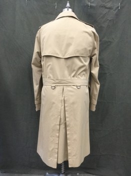 BURBERRY, Tan Brown, Cotton, Solid, Double Breasted, Collar Attached, Raglan Long Sleeves, Epaulets, 2 Pockets, Vented Back Yoke, Shoulder Flap Panel, Belted Cuffs, Self Belt, Gussetted Center Back