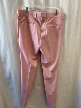 ROSSI MAN, Baby Pink, Polyester, Rayon, Solid, Side Pockets, Zip Front, Flat Front, 2 Back Pockets