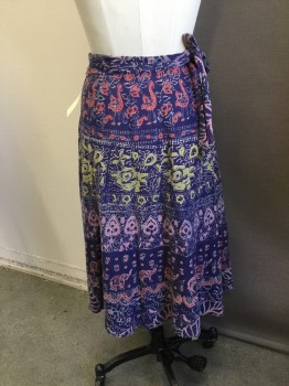N/L, Purple, Red, Chartreuse Green, Pink, Gray, Cotton, Floral, Animal Print, Floral Animal Print, Wrap Skirt