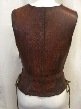 Womens, Historical Fict Breastplate , MTO, Brown, Leather, Solid, W27+, B36+, Greek, Warrior, Armour, Thick Supple Aged and Worn, Lacing at Shoulders and Sides Adjustable, 8 Holes Made on Front Panel, Robin Hood, Earthy