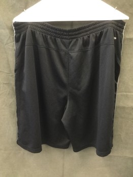STARTER, Black, Polyester, Solid, Athletic Shorts, Elastic Smocked Drawstring Waistband, Light Gray Side Piping, 2 Pockets