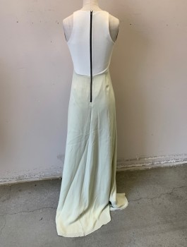 MASON, Eggshell White, Pearl White, Silk, Vinyl, Solid, Top/Bodice is Pearl Metallic Vinyl, with Pebbled Texture, Below Waist is Eggshell Chiffon, Sleeveless, Round Neck, Princess Seams, Floor Length, Center Back Zipper, **Dirty/Stained at Hem