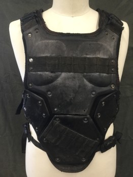 Mens, Breastplate, MTO, Black, Metallic, Plastic, Foam, L, 3 Plastic Snap Buckles with Web Straps on Each Side, 2 Metal Snap Buckles on Shoulders, Metallic Painted Plastic Molded Armor Pieces on Foam Attached Pieces on Back and Front