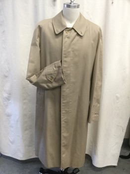 BURBERRY'S , Tan Brown, Cotton, Polyester, Flat Front, 2 Pockets, 2 Epaulets on Cuffs, 1 Back Vent Left Collar Button Hole, Hidden Front Buttons