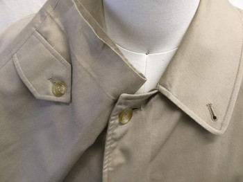 BURBERRY'S , Tan Brown, Cotton, Polyester, Flat Front, 2 Pockets, 2 Epaulets on Cuffs, 1 Back Vent Left Collar Button Hole, Hidden Front Buttons