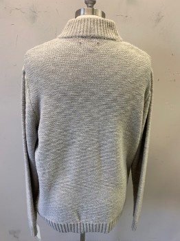 Mens, Pullover Sweater, IMMAGINI, Cream, Wool, Solid, XL, Button Front Plaque ,  Ribbed Sleeves & Hem Triangle Self Print