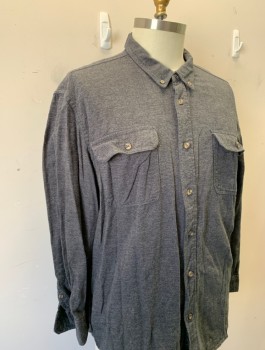 Mens, Casual Shirt, OUTDOOR LIFE, Charcoal Gray, Gray, Cotton, Speckled, 3XL, Flannel, Long Sleeves, Button Front, Collar Attached, Button Down Collar, 2 Patch Pockets with Flap/Button Closure