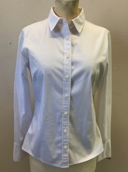 BANANA REPUBLIC, White, Cotton, Polyester, Solid, Long Sleeves, Button Front, Collar Attached, Wide Cuffs with 1 Button,