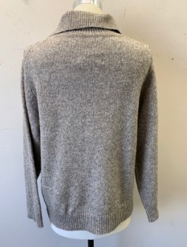 Mens, Pullover Sweater, CLUB MONACO, Oatmeal Brown, Wool, Nylon, Solid, M, Knit, Long Sleeves, V-neck with Rib Knit Collar Attached