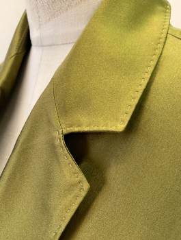 HAIDER ACKERMANN, Pea Green, Silk, Solid, Satin, Sleeveless, Wrap Top, Notch Lapel with Hand Picked Stitching, 1 Pocket, Missing Hole for Ties to Loop Through