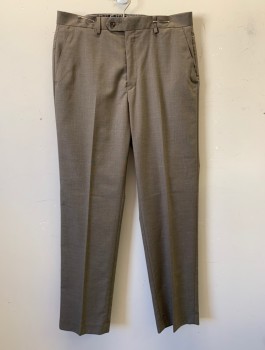 MICHAEL KORS, Brown, Polyester, Rayon, Solid, Flat Front, Button Tab, Slim Leg, Zip Fly, 4 Pockets, Belt Loops