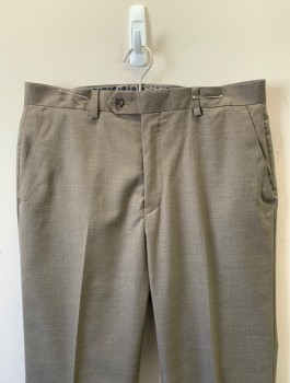 MICHAEL KORS, Brown, Polyester, Rayon, Solid, Flat Front, Button Tab, Slim Leg, Zip Fly, 4 Pockets, Belt Loops