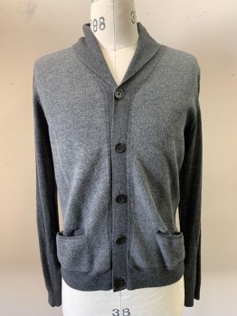 NICOLE FARNI, Charcoal Gray, Wool, Solid, L/S, V Neck, Button Front, Top Pockets, Collar Attached