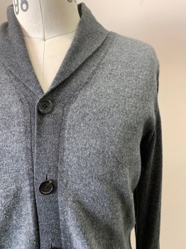 Mens, Cardigan Sweater, NICOLE FARNI, Charcoal Gray, Wool, Solid, S, L/S, V Neck, Button Front, Top Pockets, Collar Attached