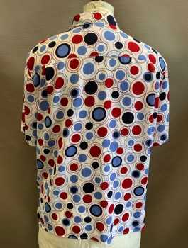 ALFRED DUNNER, White, Cherry Red, French Blue, Black, Polyester, Circles, Crinkled Texture Crepe, Short Sleeves, Button Front, Collar Attached