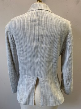 Womens, Blazer, THEORY, Cream, Black, Linen, Stripes - Vertical , 4, Single Breasted, Notched Lapel, 3 Faux Pocket, Back Slit, Slight Rouching on Sleeve