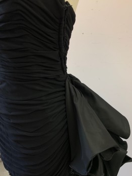 Womens, Cocktail Dress, Marion Wagner, Black, Polyester, Solid, W22, B30, Strapless , Asymmetrical Rouched Two Layer Jersey,  side Flounce Along Left Side , Ribbon Belt Inside