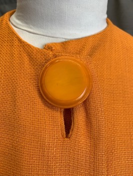 CAROL CRAIG, Orange, Cotton, Solid, Lightweight Fabric, 1 Large Orange Button at Neck, Round Neck,  3/4 Sleeves, 2 Faux/Non Functional Pocket Flaps at Hips,