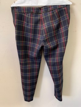 ZARA, Midnight Blue, Maroon Red, Tan Brown, Cotton, Spandex, Plaid, Jeggings, Side Zipper, 3 Silver Zippers, Side Gussets