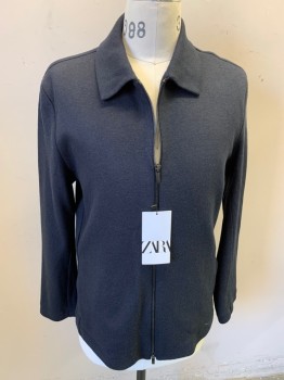 ZARA, Black, Synthetic, Wool, Solid, Zip Front, 2 Way Zip, Side Pockets, Roll Collar