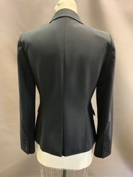 THEORY, Black, Wool, Elastane, Solid, Peaked Lapel, Single Breasted, Button Front, 1 Button, 3 Pockets