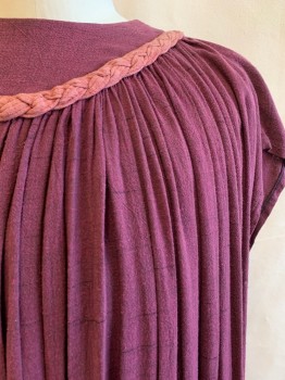 Mens, Historical Fiction Tunic, MTO, Purple, Mauve Pink, Cotton, Solid, O/S, Round Neck, Mauve Braided Trim at Neck and Hem, Sleeveless, Open Sides with Ties, Gathered By Trim at Neck, Snap Back, Hook & Eyes Closures
