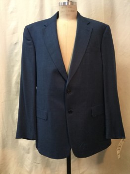 CARROLL & CO, Blue, Wool, Solid, Blue, Notched Lapel, Collar Attached, 2 Buttons,  3 Pockets,