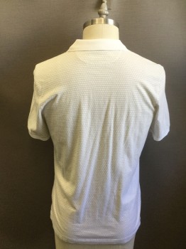 BANANA REPUBLIC, White, Beige, Cotton, Novelty Pattern, White with Khaki Chain Link Pattern, Short Sleeves, Solid White Ribbed Knit Collar Attached/Cuff, Short Sleeves