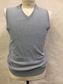 BASIC EDITIONS, Lt Gray, Cotton, Polyester, Heathered, Pullover, V-neck,