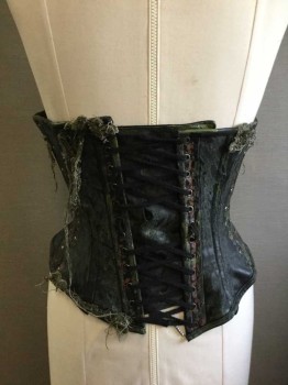 Womens, Sci-Fi/Fantasy Corset, Black, Green, Rust Orange, Faux Leather, Metallic/Metal, Solid, 6 To14, Aged/Distressed,  Mossy, Bondage, Pirate, Forest Witch, Busk And Buckle Closure Front, Lacing/Ties Back