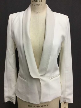 IRO, Ivory White, Polyester, Leather, Solid, 1 Button, Shawl Lapel, Single Breasted, 2 Pockets,