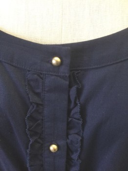 LILLY PULITZER, Navy Blue, Cotton, Solid, Short Sleeves, Scoop Neck, Shirtwaist, with Gold Buttons, Ruffles on Either Side of Button Placket, Box Pleats at Waist, Knee Length, Belt Loops *** 2 Pieces - Comes with Self Fabric Sash Belt